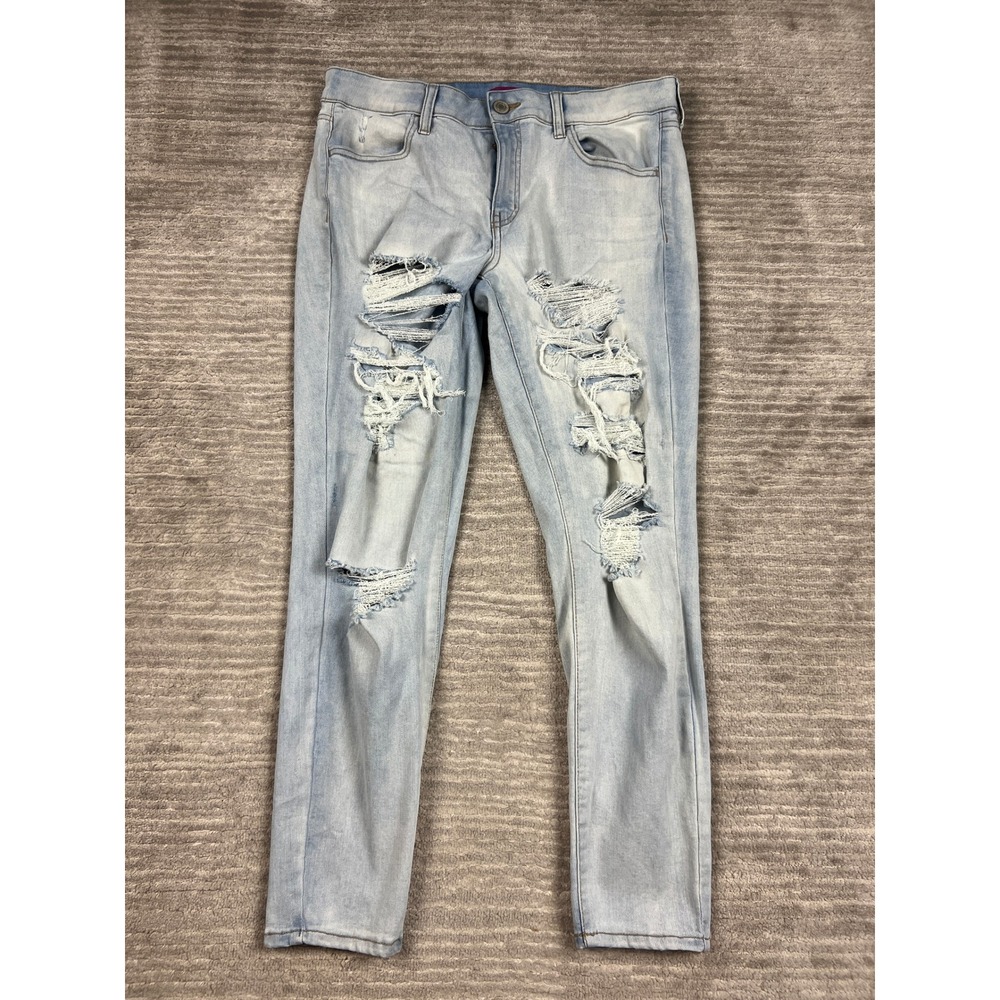 SO Jegging Womens 15 Light Blue Ankle Jegging Low Rise Distressed Ripped Stretch